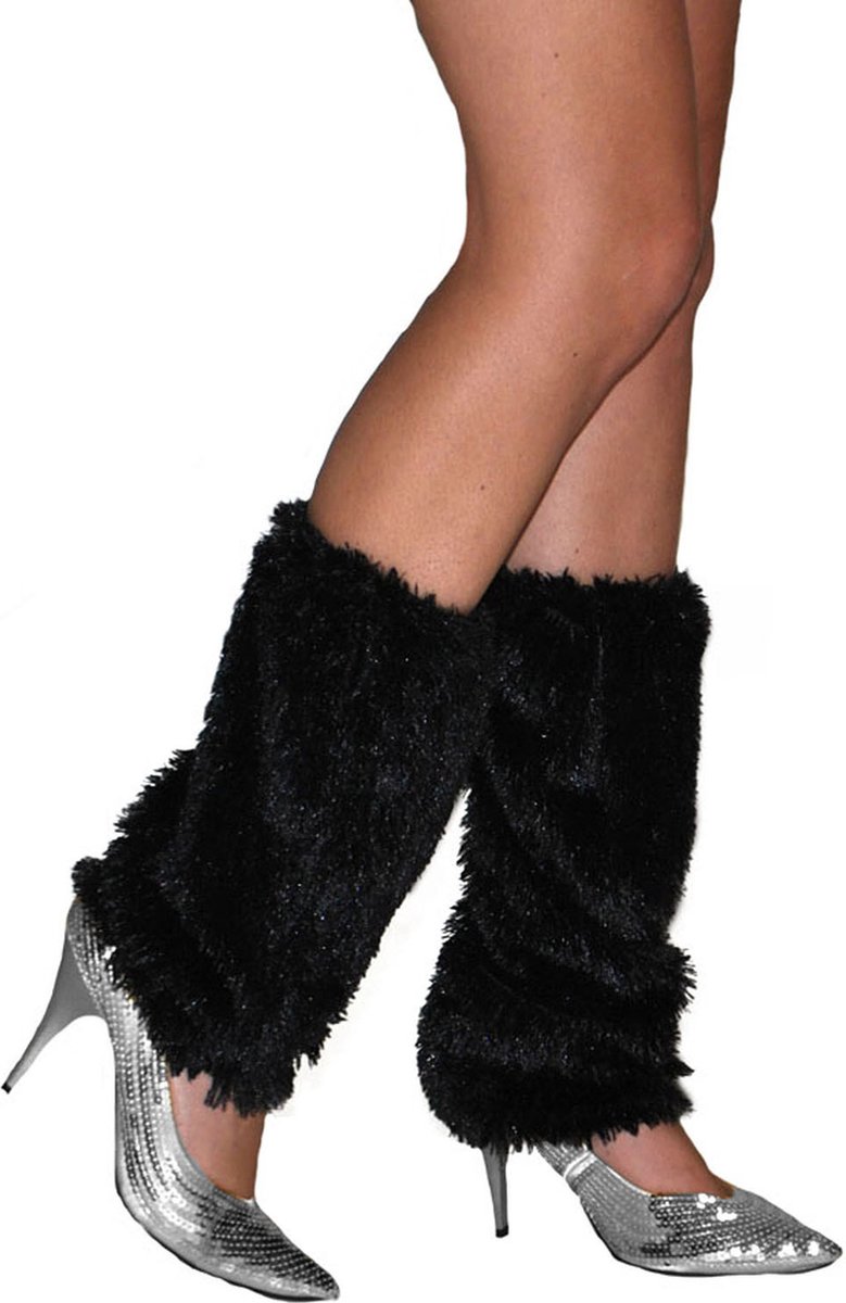 Fuzzy Beenwarmers Zwart | One Size | Carnavalskleding | Verkleedkleding